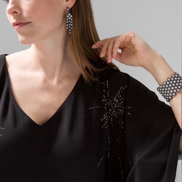 White House Black Market Kimono Sleeve Blouse, M, EUC, Black with Bling - Picture 5 of 13